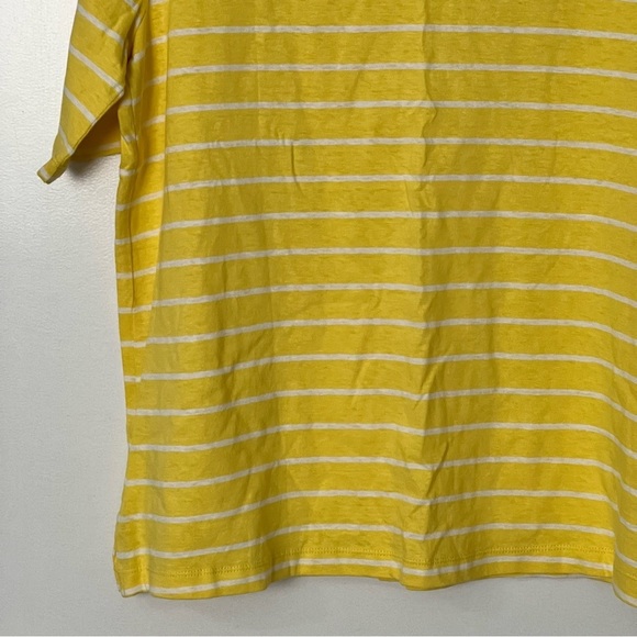 Lands End Yellow Striped Split Neck Polo Shirt Linen Blend Size Large Top 14/16 - Picture 6 of 11